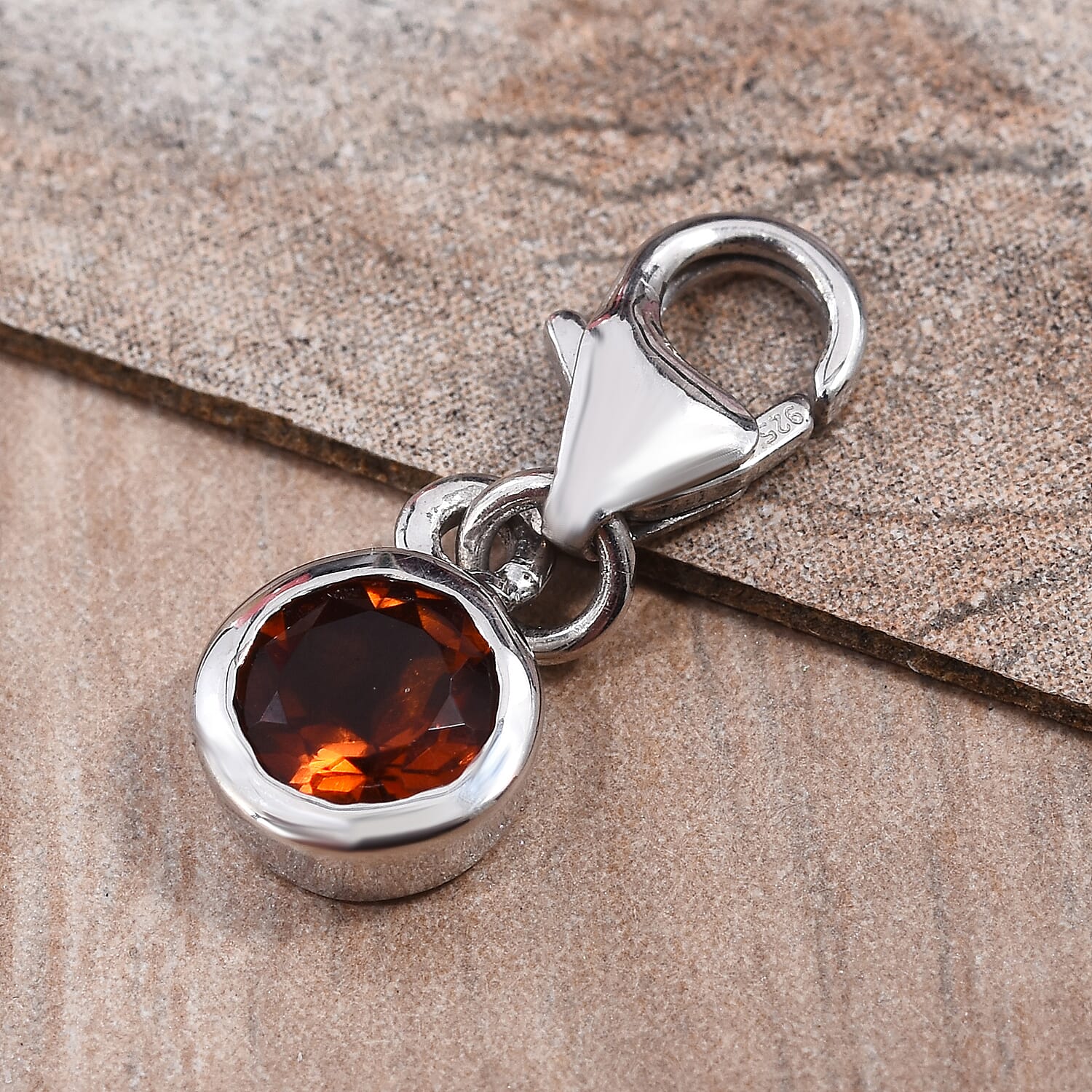 Madeira Citrine (Rnd) Charm in Platinum Overlay Sterling Silver 0.50 Ct.