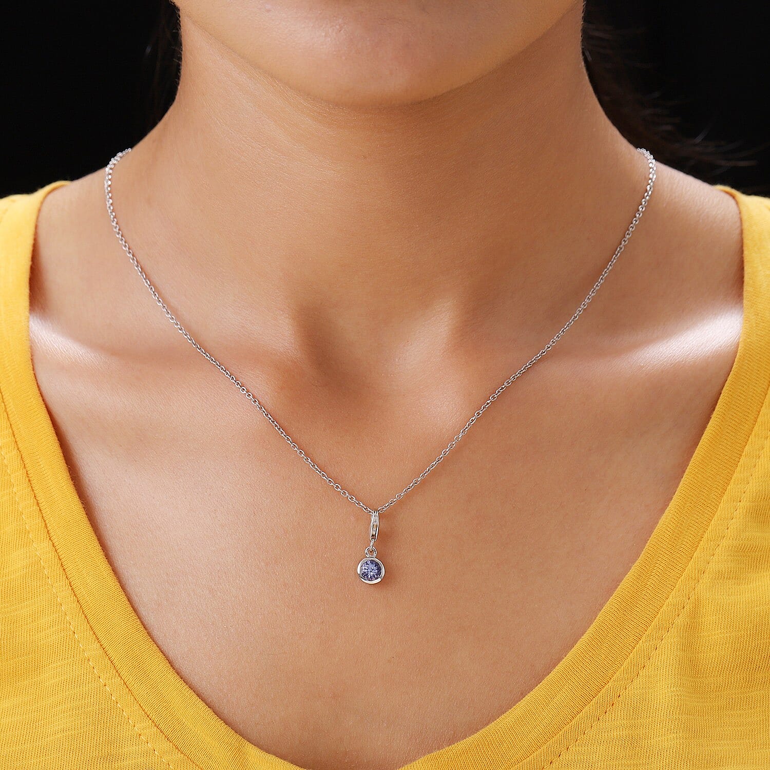 AA Tanzanite (Rnd) Charm in Platinum Overlay Sterling Silver