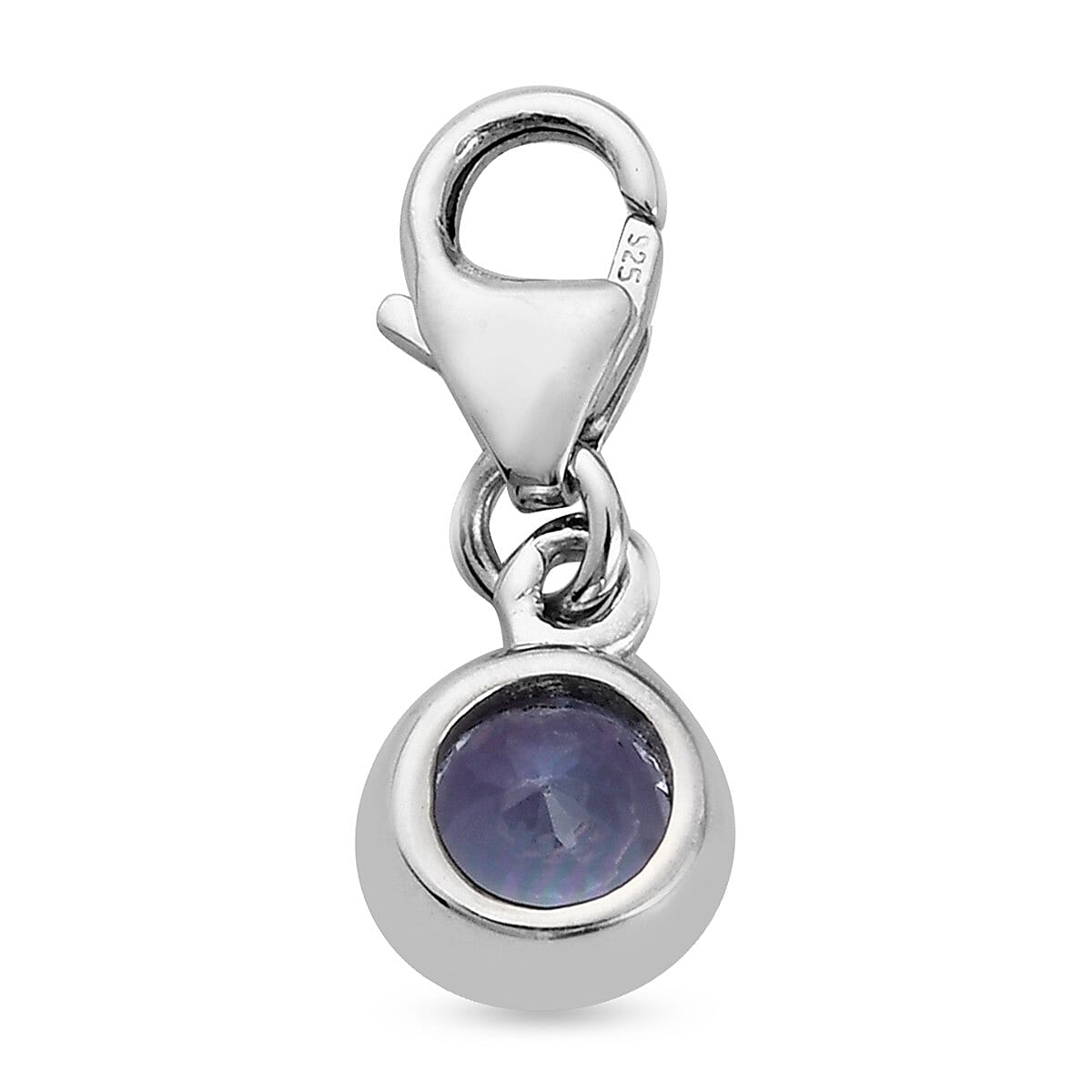 AA Tanzanite (Rnd) Charm in Platinum Overlay Sterling Silver