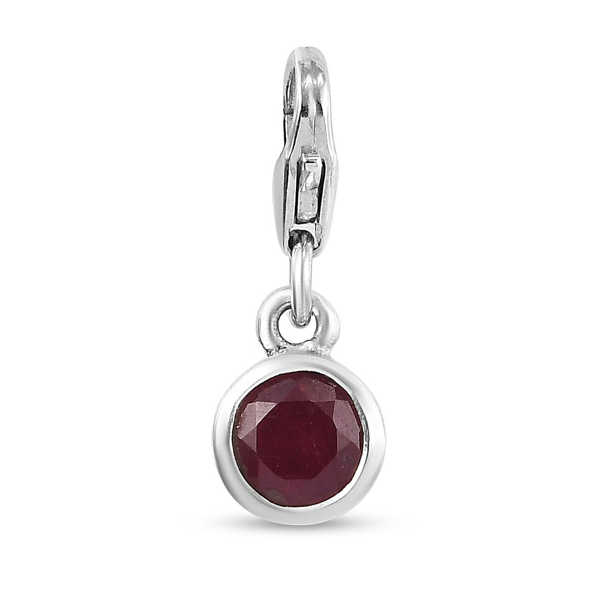 African Ruby (FF) (Rnd) Charm in Platinum Overlay Sterling Silver
