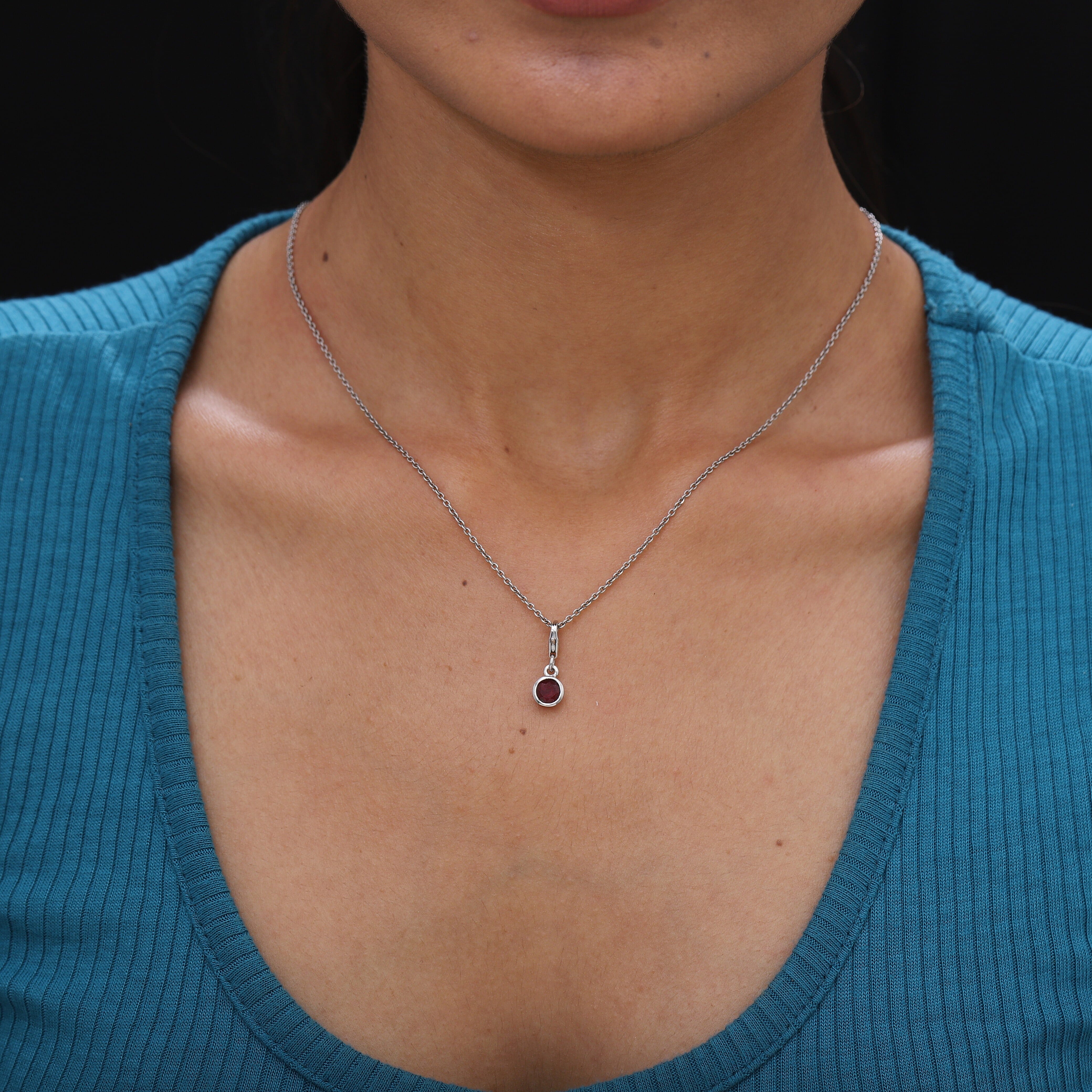 African Ruby (FF) (Rnd) Charm in Platinum Overlay Sterling Silver