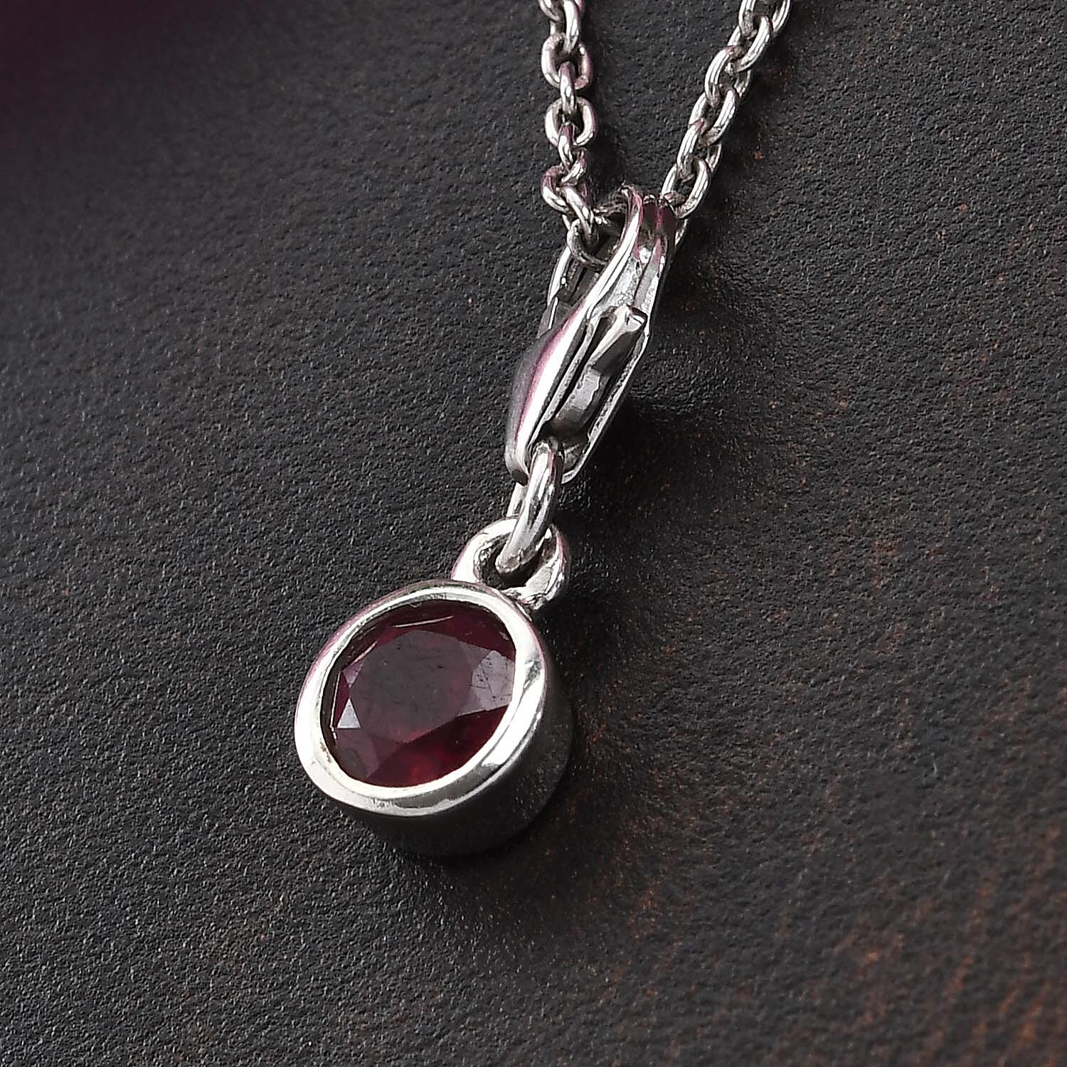 African Ruby (FF) (Rnd) Charm in Platinum Overlay Sterling Silver
