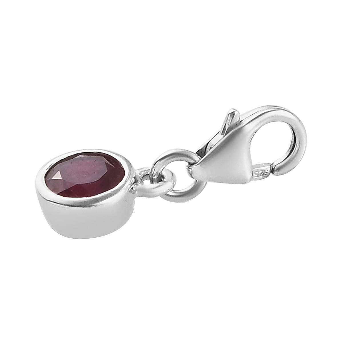 African Ruby (FF) (Rnd) Charm in Platinum Overlay Sterling Silver