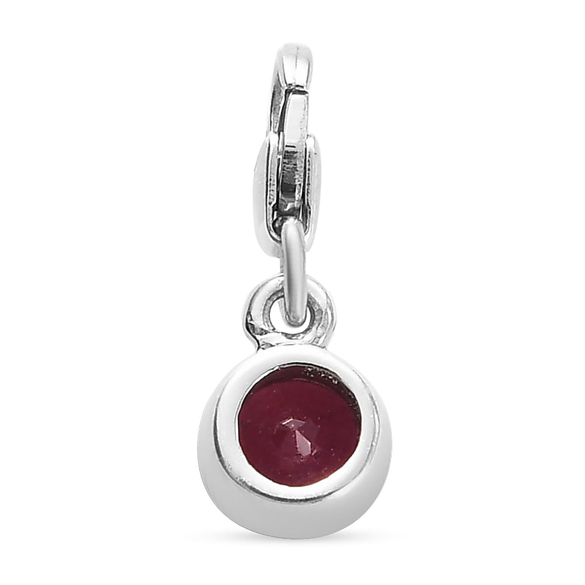 African Ruby (FF) (Rnd) Charm in Platinum Overlay Sterling Silver