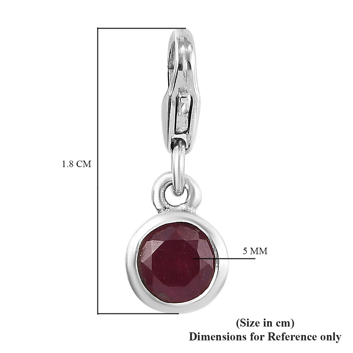 African Ruby (FF) (Rnd) Charm in Platinum Overlay Sterling Silver
