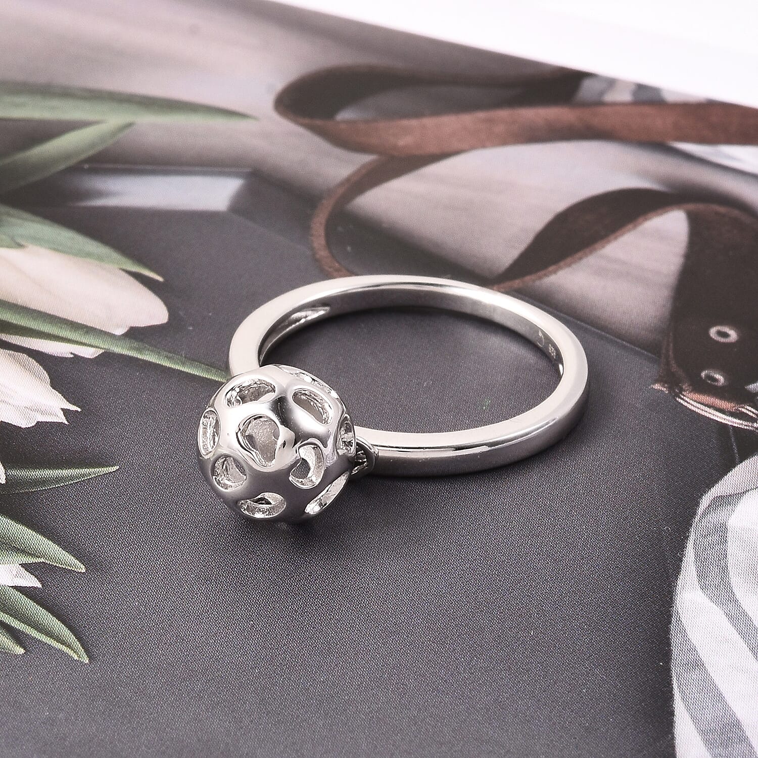 RACHEL GALLEY Rhodium Overlay Sterling Silver Lattice Globe Ring