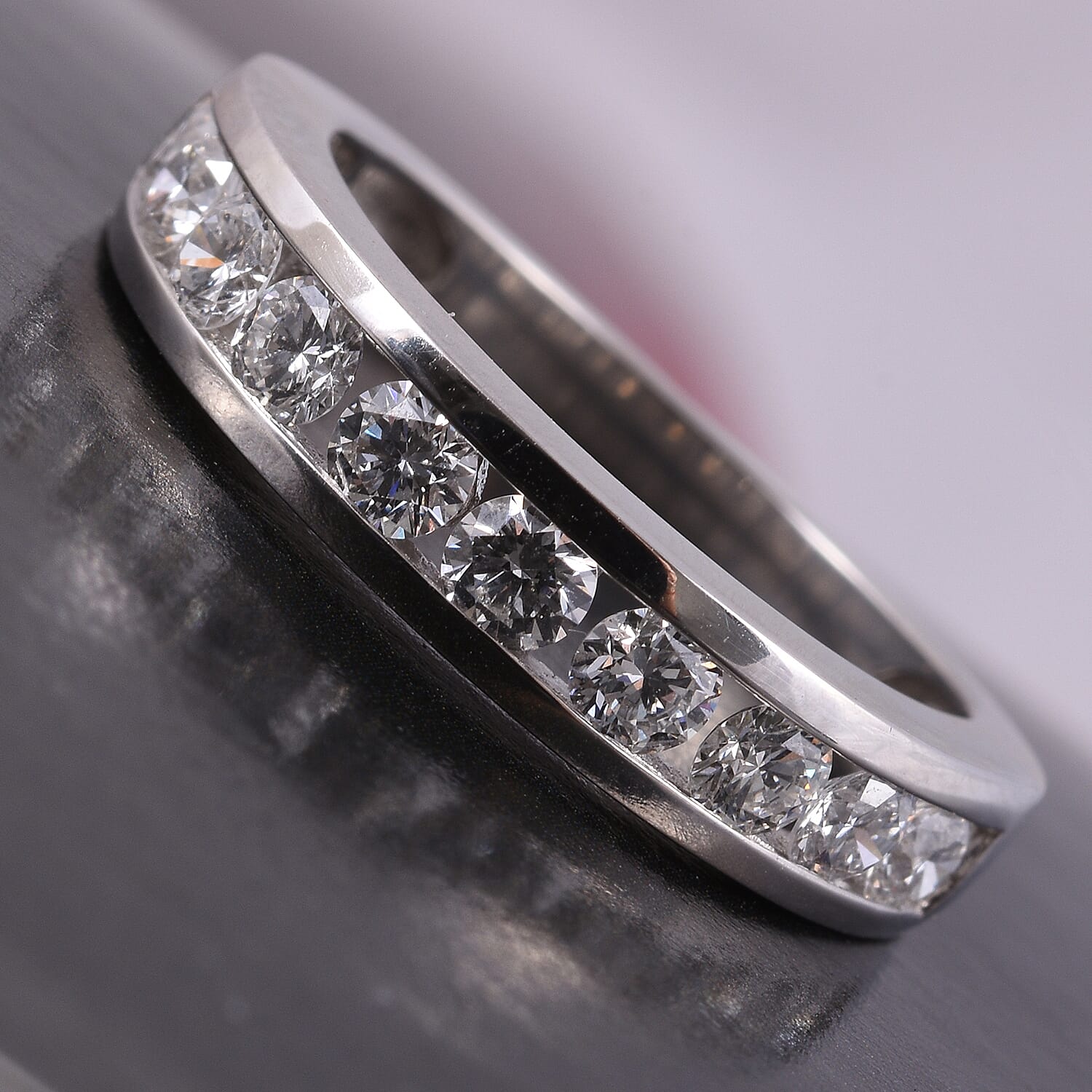 RHAPSODY 950 Platinum IGI Certified Diamond (Rnd) (VS/E-F) Half Eternity Band Ring  1.000 Ct.