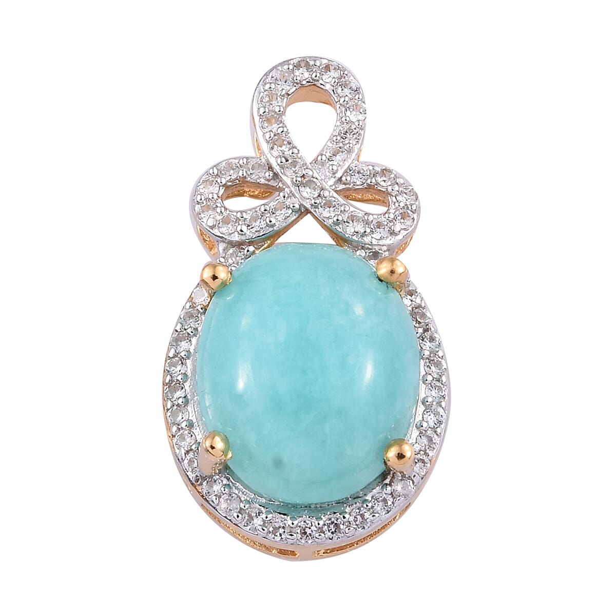 Natural Peruvian Amazonite (Ovl 12x10 mm), Natural Cambodian Zircon Pendant in 14K Gold Overlay Sterling Silver 5.000 Ct.