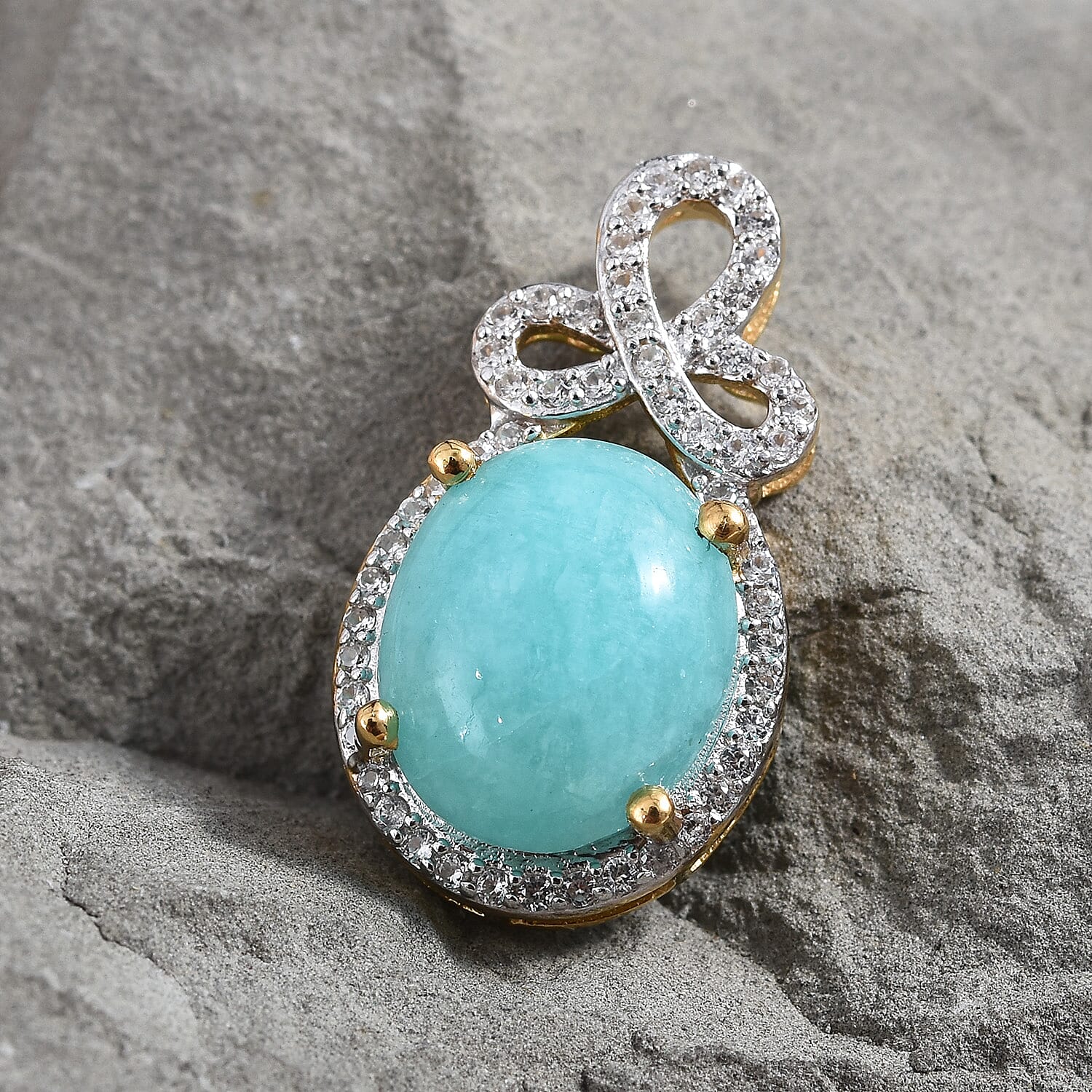 Natural Peruvian Amazonite (Ovl 12x10 mm), Natural Cambodian Zircon Pendant in 14K Gold Overlay Sterling Silver 5.000 Ct.