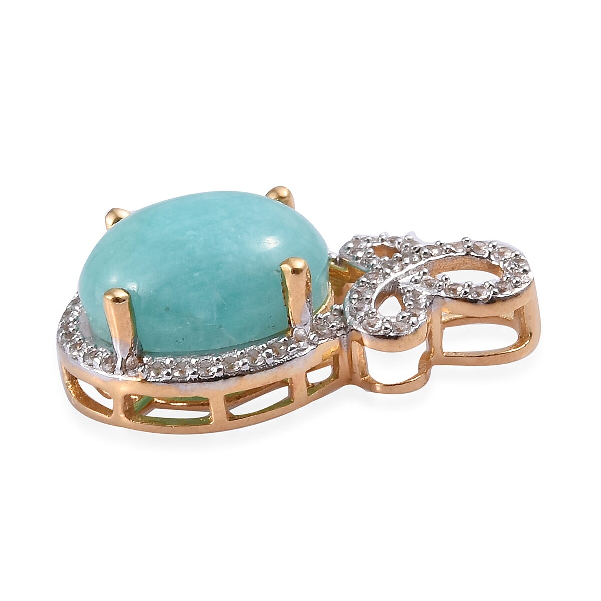 Natural Peruvian Amazonite (Ovl 12x10 mm), Natural Cambodian Zircon Pendant in 14K Gold Overlay Sterling Silver 5.000 Ct.
