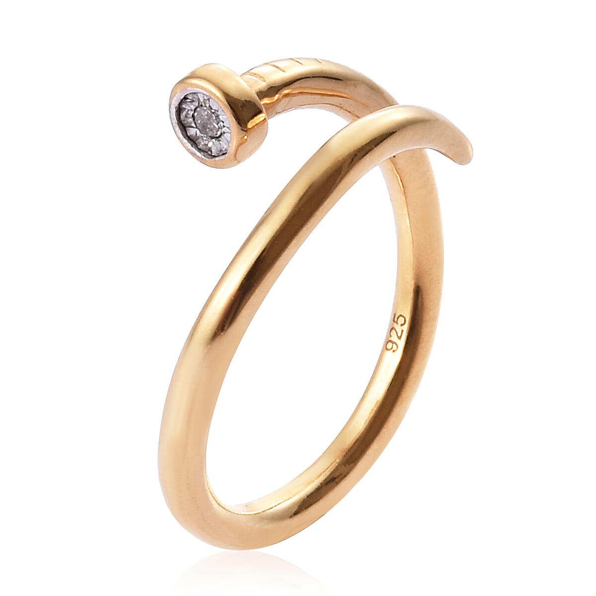 Designer Inspired- Diamond (Rnd) Adjustable Nail Ring in 14K Gold Overlay Sterling Silver