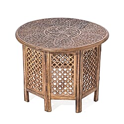 NAKKASHI - Hand Carved Solid Mango Wood Round Table in White Finish (Size 45x70 Cm)