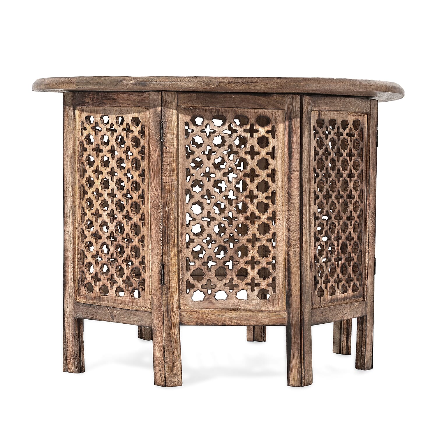 NAKKASHI - Hand Carved Solid Mango Wood Round Table in Burn Finish (Size 45x70 Cm)