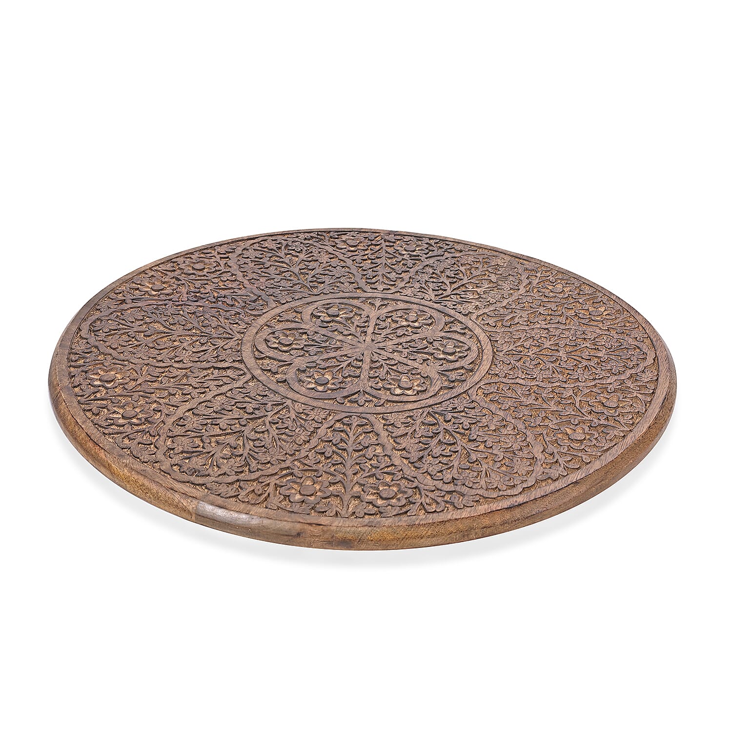NAKKASHI - Hand Carved Solid Mango Wood Round Table in Burn Finish (Size 45x70 Cm)