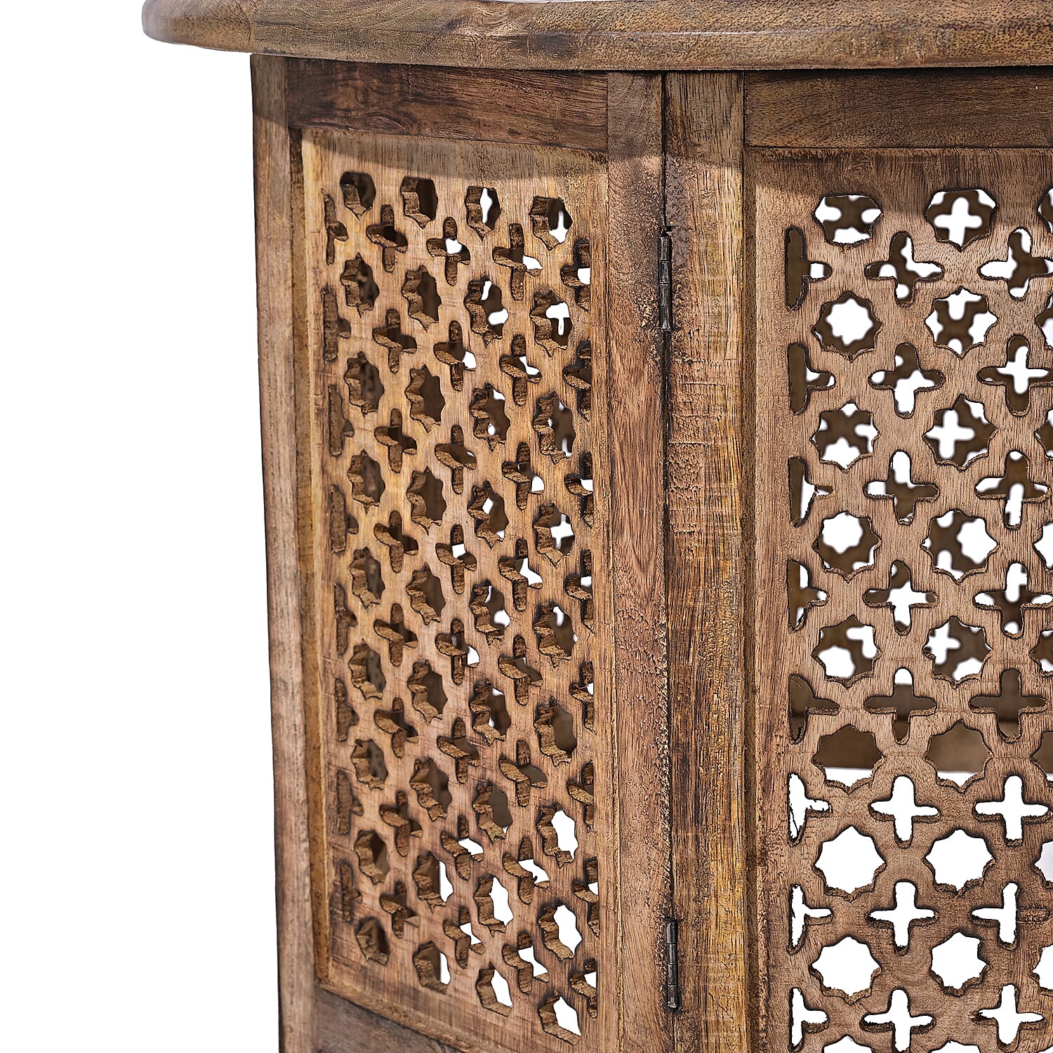 NAKKASHI - Hand Carved Solid Mango Wood Round Table in Burn Finish (Size 45x70 Cm)