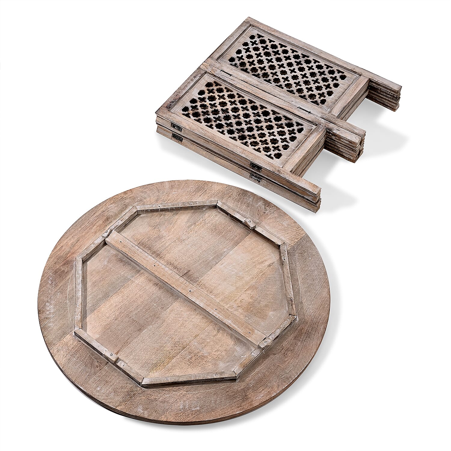 NAKKASHI - Hand Carved Solid Mango Wood Round Table in White Finish (Size 45x70 Cm)