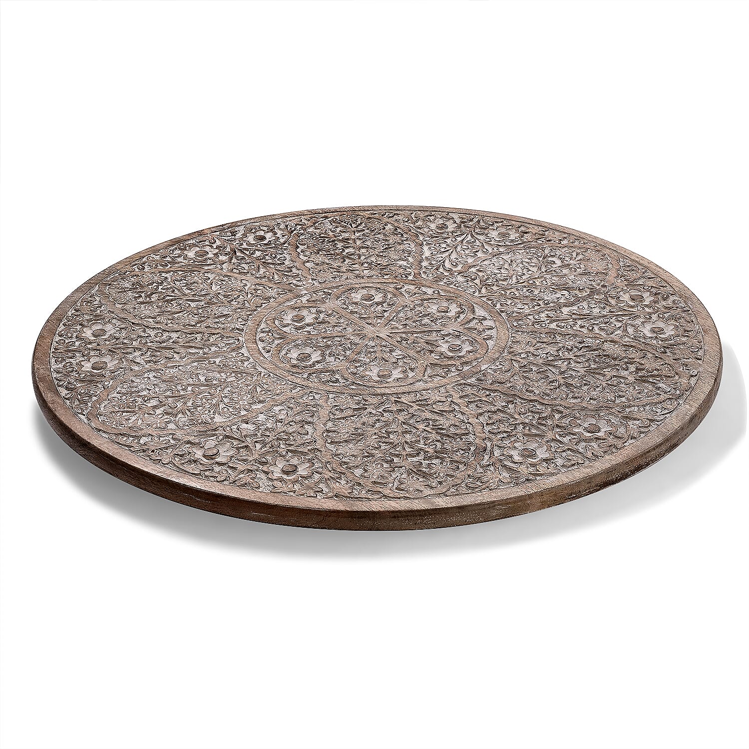 NAKKASHI - Hand Carved Solid Mango Wood Round Table in White Finish (Size 45x70 Cm)