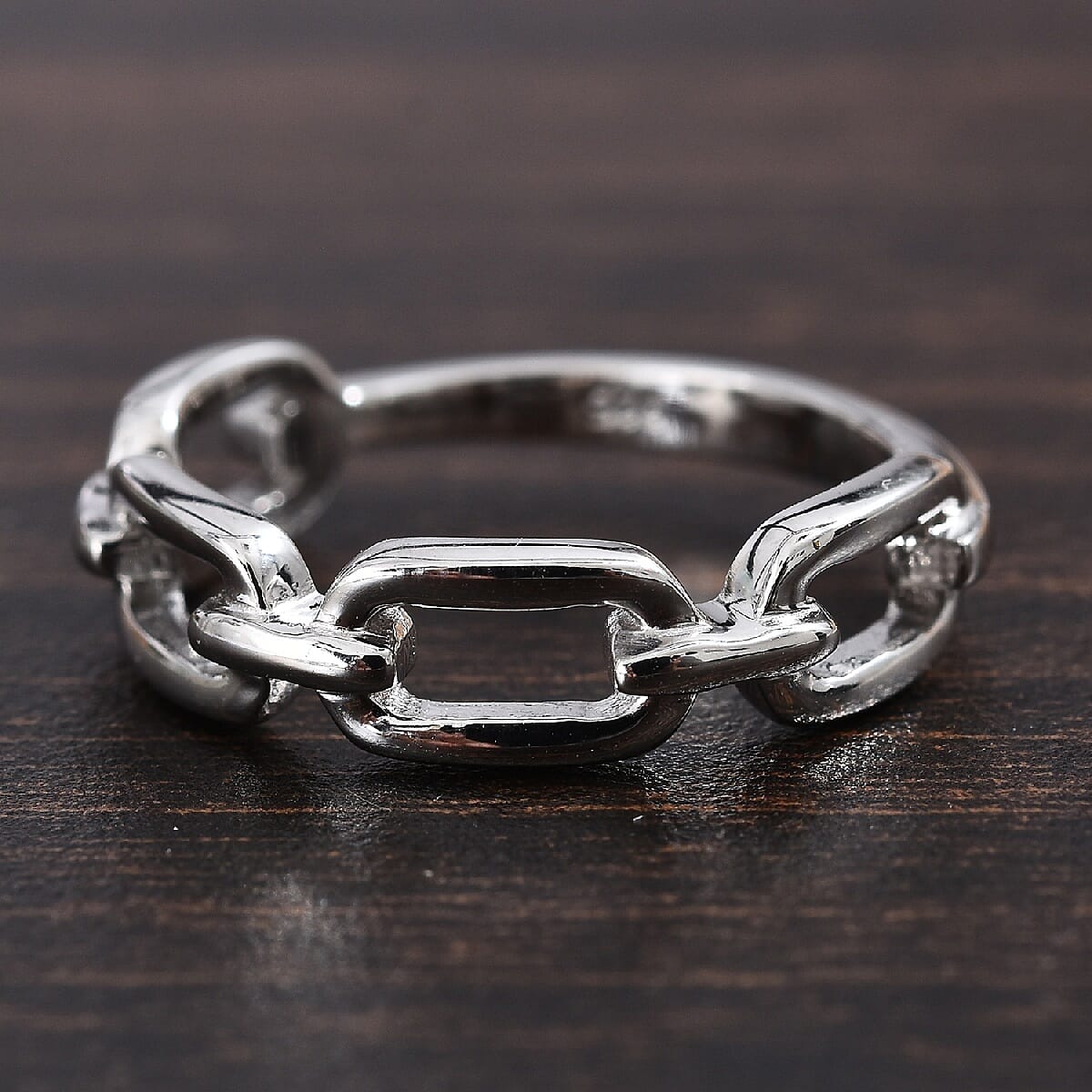 High Finish Link Chain Ring in Platinum Plated Sterling Silver ...