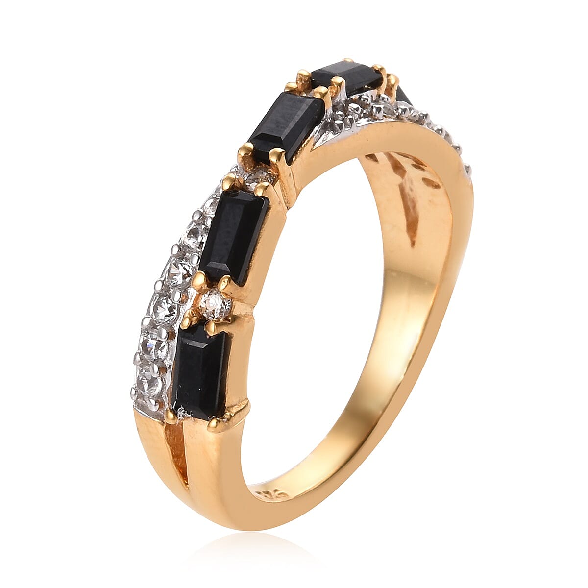 Thai Black Spinel (1.00 Ct),Cambodian Zircon 14K Gold Overlay Sterling Silver Ring  1.000  Ct.