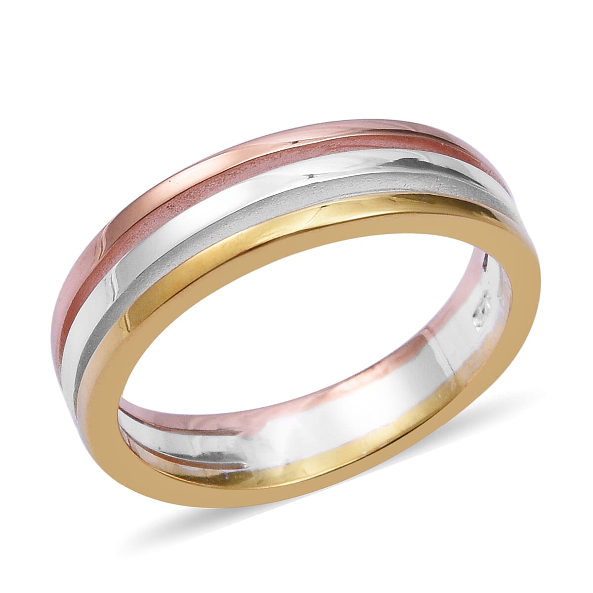 Designer Inspired- Platinum, Rose and Yellow Gold Overlay Sterling Silver Band Ring, Silver wt 3.50 Gms