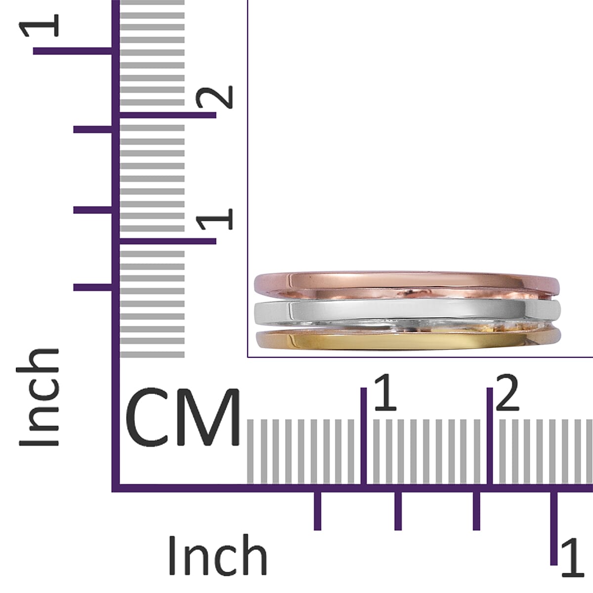 Designer Inspired- Platinum, Rose and Yellow Gold Overlay Sterling Silver Band Ring, Silver wt 3.50 Gms