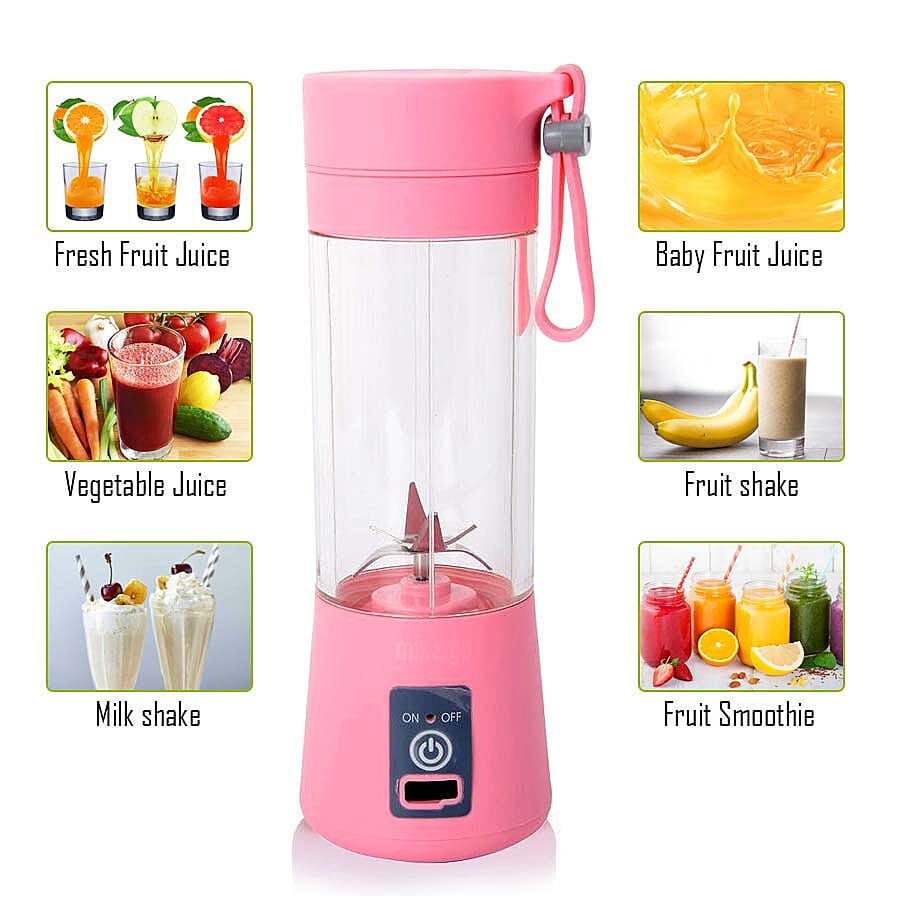 Portable Juicer/ Cordless Blender Bottle with Stainless Steel Blades and USB Cable - Pink Colour