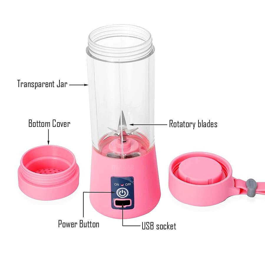 Portable Juicer/ Cordless Blender Bottle with Stainless Steel Blades and USB Cable - Pink Colour