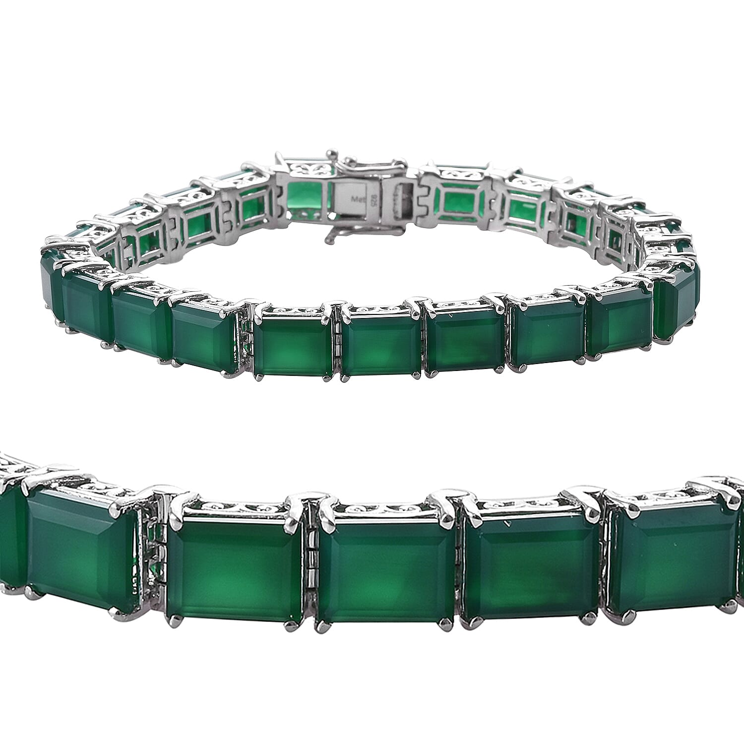 Verde Onyx (Bgt) Tennis Bracelet (Size 8) in Platinum Overlay Sterling Silver 48.20 Ct, Silver wt 25.40 Gms