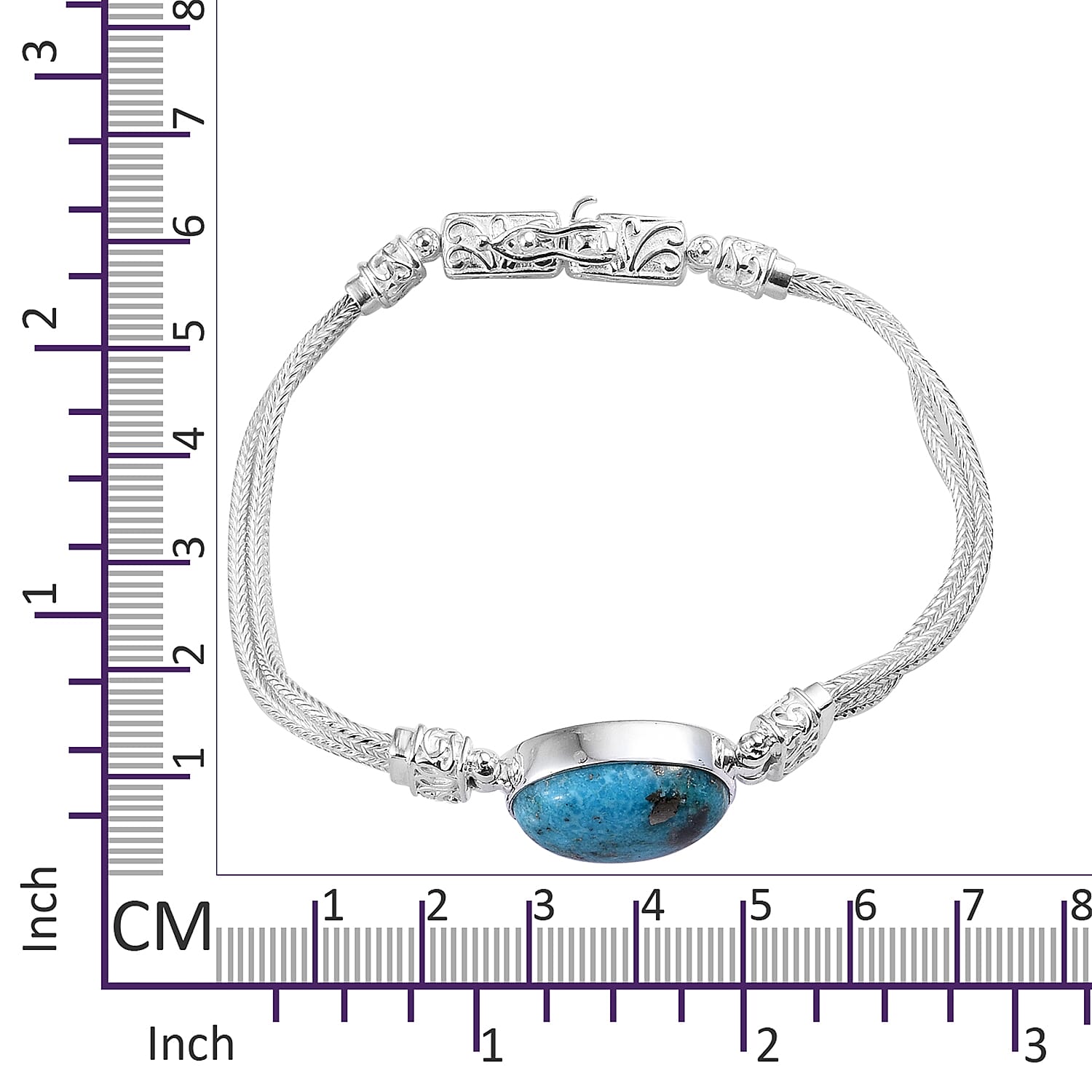 Persian Turquoise (Ovl 18x13 mm) Bracelet (Size 7.5) in Sterling Silver 12.200 Ct, Silver wt 17.68 Gms