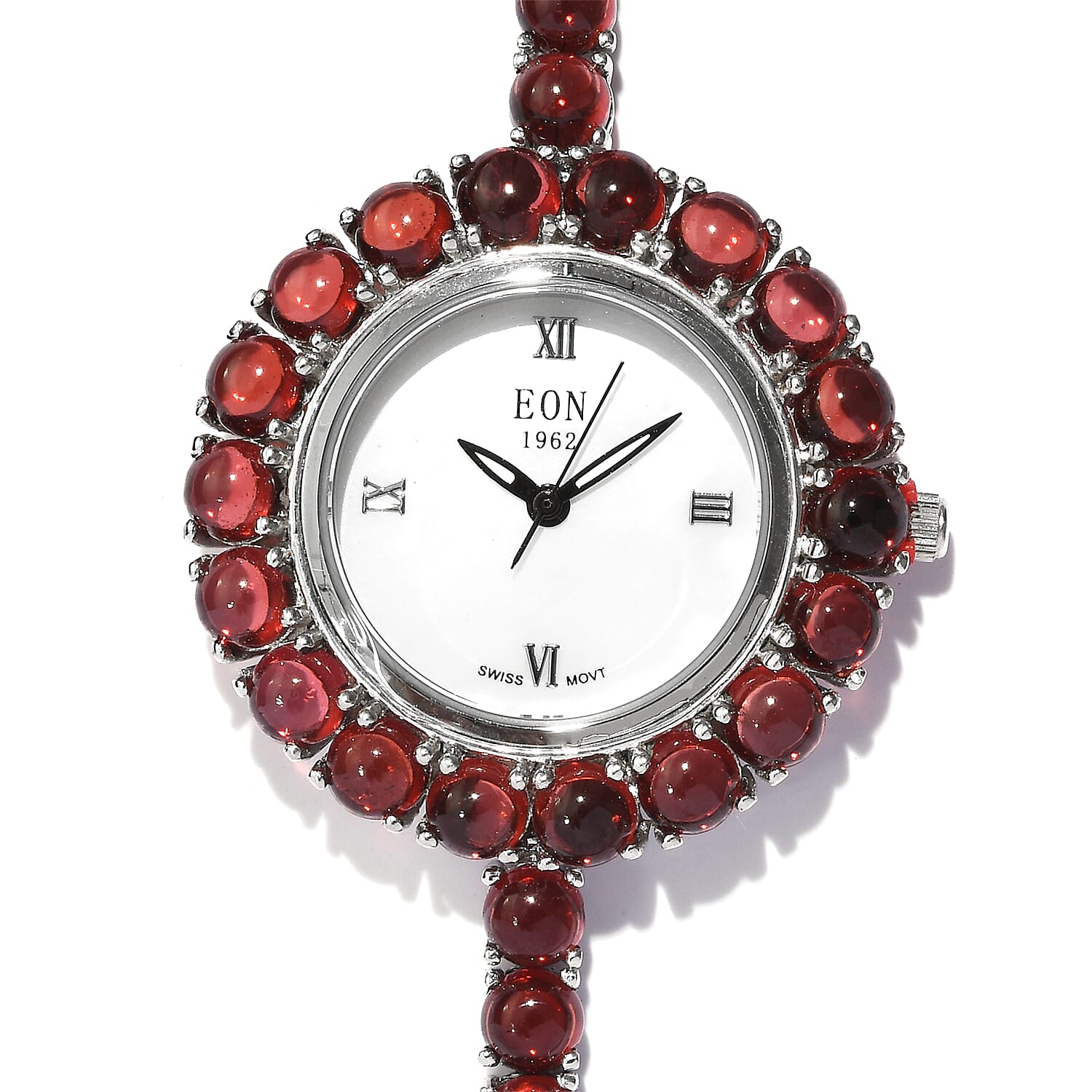 EON 1962 Mozambique Garnet (25.25 Ct) Bracelet Watch (Size 7) in Platinum Overlay Sterling Silver, Silver wt 19.00 Gms