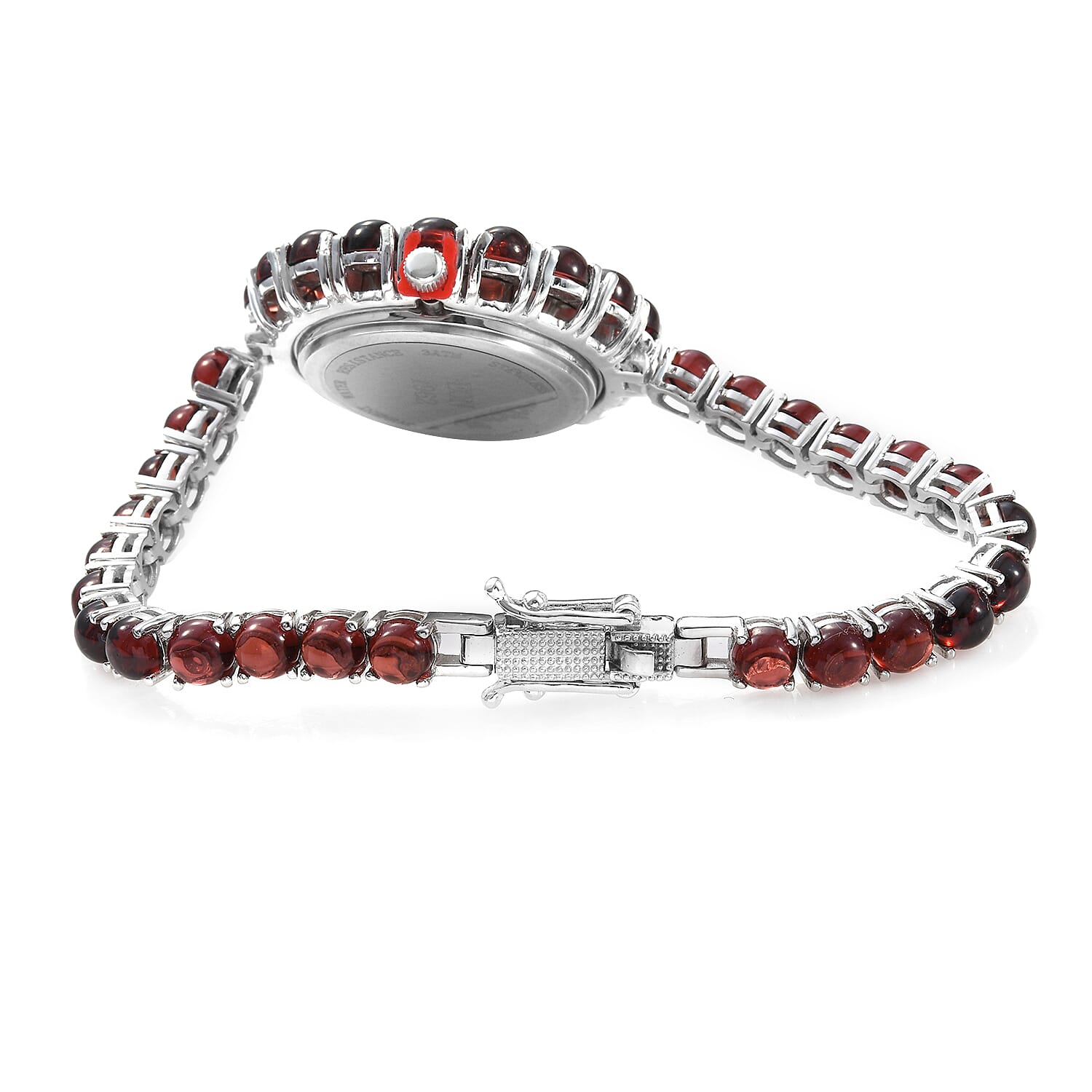 EON 1962 Mozambique Garnet (25.25 Ct) Bracelet Watch (Size 7) in Platinum Overlay Sterling Silver, Silver wt 19.00 Gms