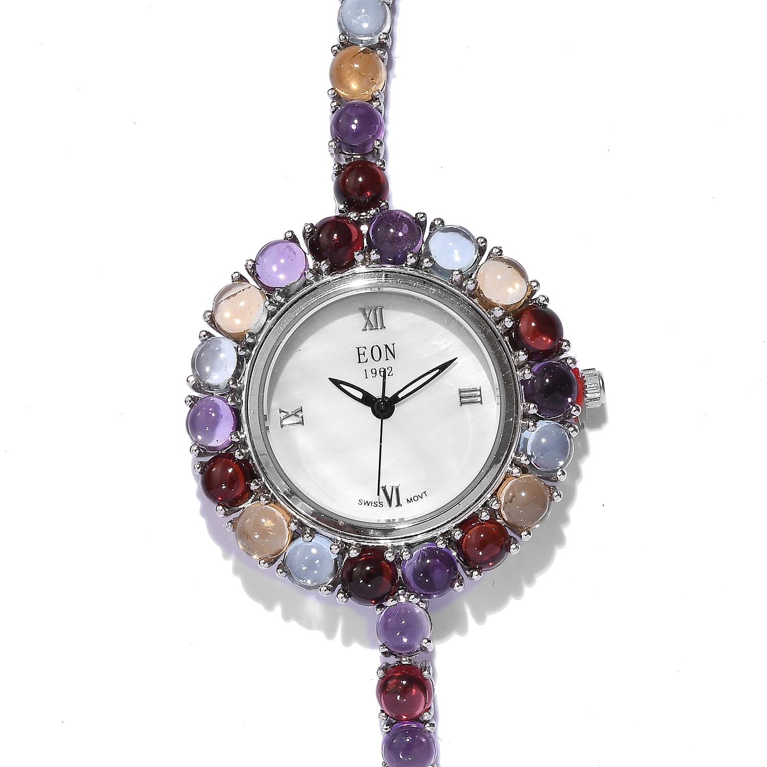 EON 1962 Multi Gemstone (25.00 Ct) Bracelet Watch (Size 7) in Platinum Overlay Sterling Silver, Silver wt 19.00 Gms