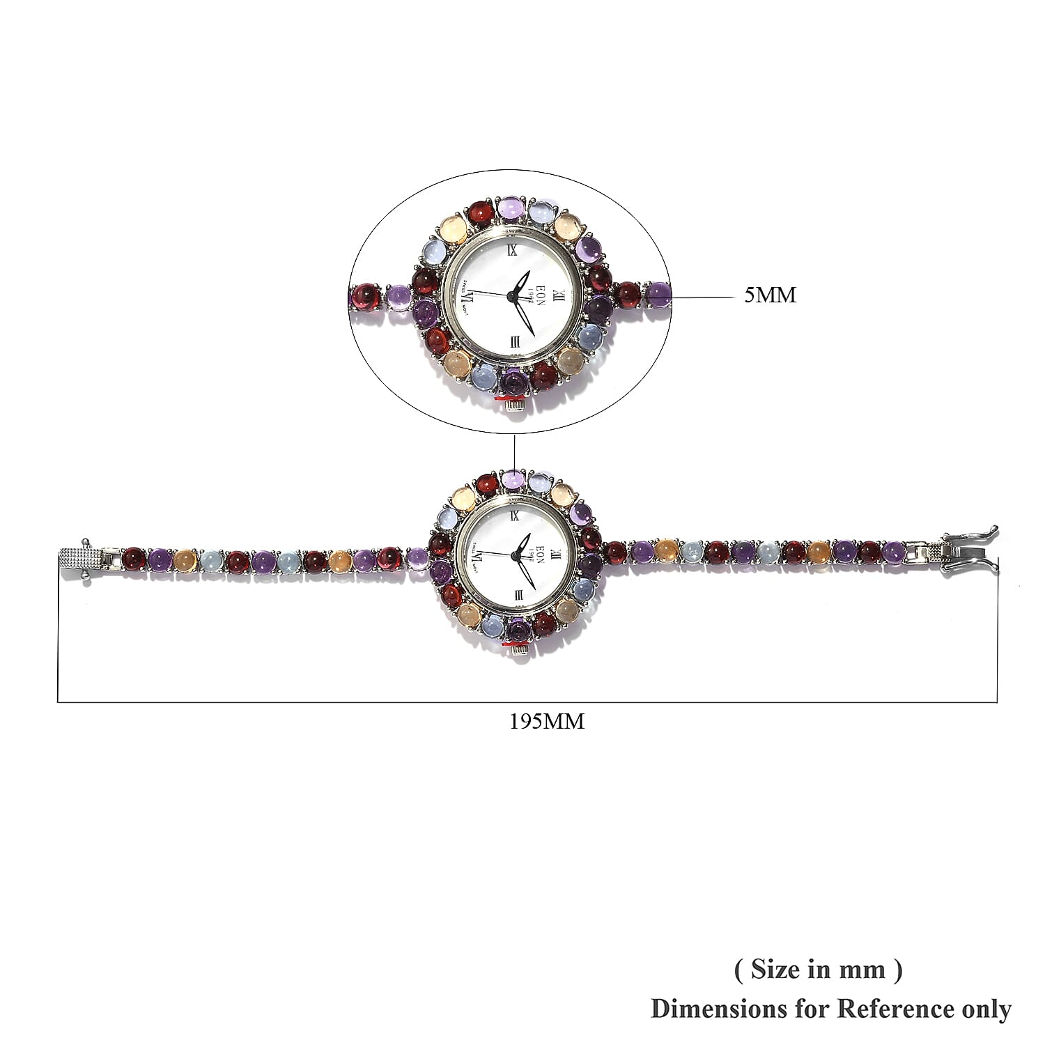 EON 1962 Multi Gemstone (25.00 Ct) Bracelet Watch (Size 7) in Platinum Overlay Sterling Silver, Silver wt 19.00 Gms