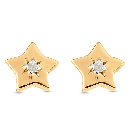Natural Diamond Stud Star Earrings in 18K Yellow Gold Vermeil Plated Sterling Silver