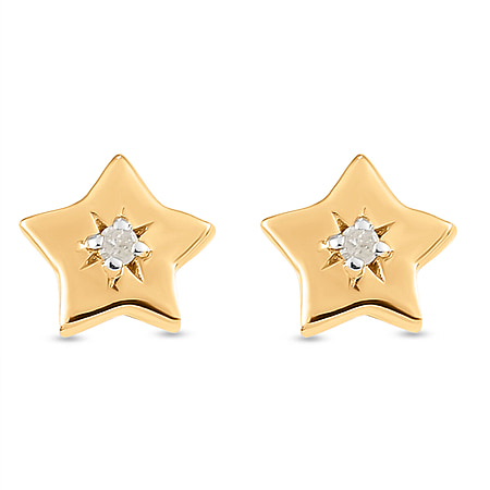 Diamond Star Stud Earrings in Sterling Silver with 18K Vermeil Yellow Gold