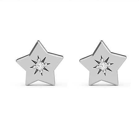 Diamond Star Stud Earrings in Sterling Silver with Platinum Plating