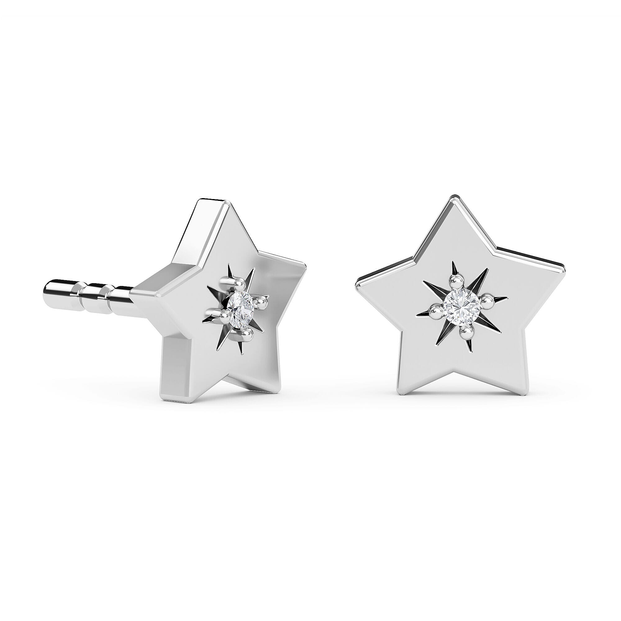 Natural Diamond Star Stud Earrings (with Push Post) in Platinum Overlay Sterling Silver