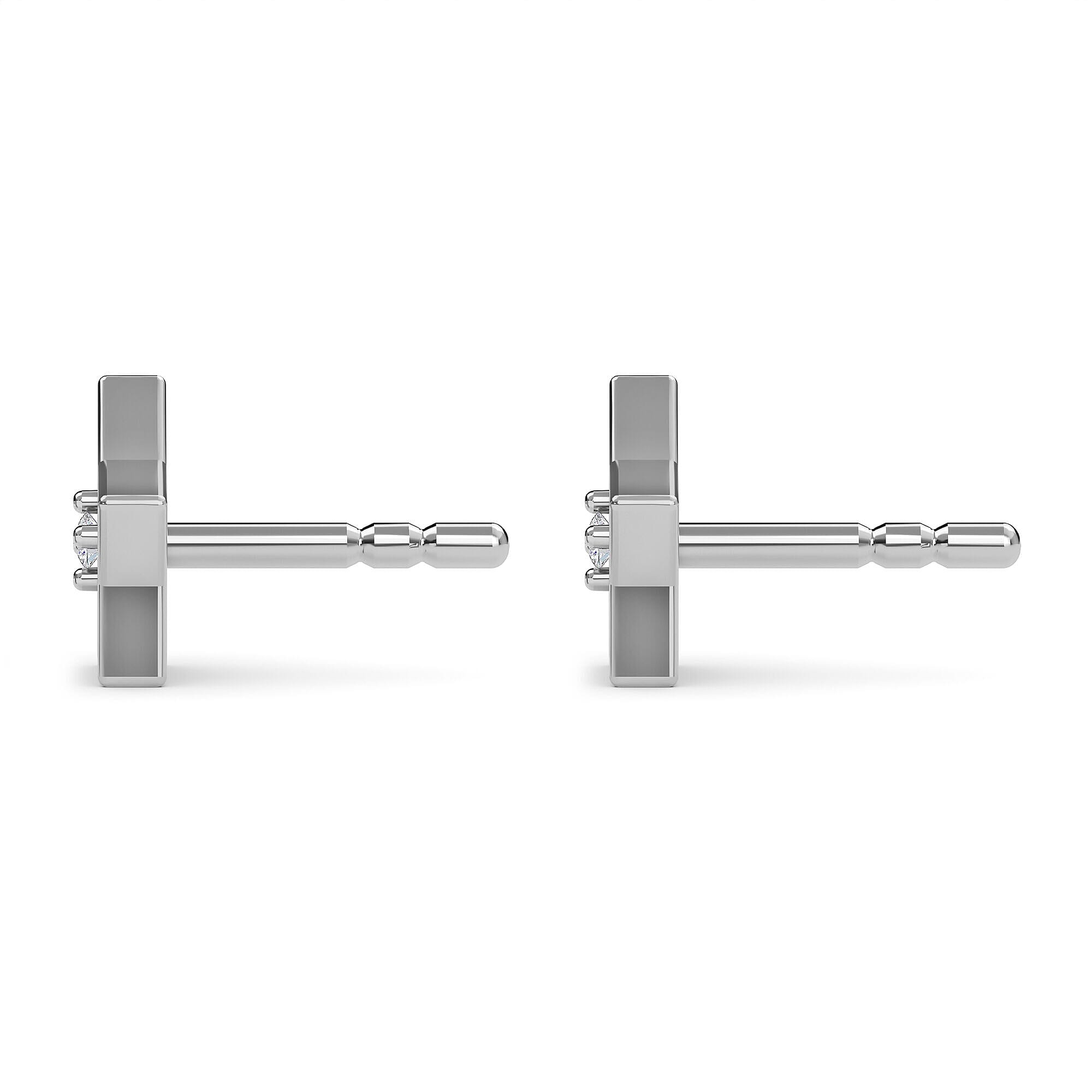 Natural Diamond Star Stud Earrings (with Push Post) in Platinum Overlay Sterling Silver