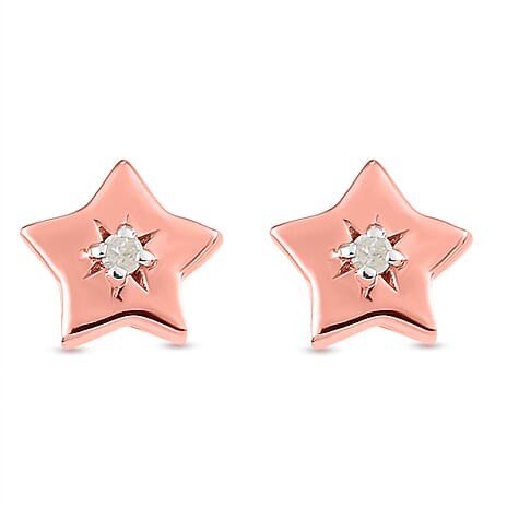 Natural Diamond Star Stud Earrings in 18K Rose Gold Vermeil Plated Sterling Silver