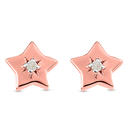 Diamond Star Stud Earrings in Sterling Silver with 18K Vermeil Rose Gold