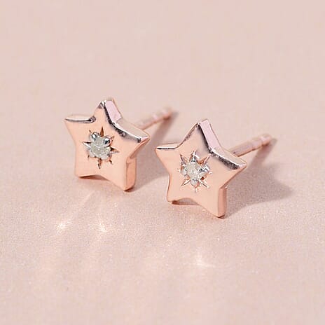 Natural Diamond Star Stud Earrings in 18K Rose Gold Vermeil Plated Sterling Silver