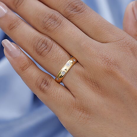 Designer Inspired Flush Set Diamond Band Ring in 18K Yellow Gold Vermeil Plated  Sterling Silver 0.10 Ct. Silver Wt : 3.25 Gms.