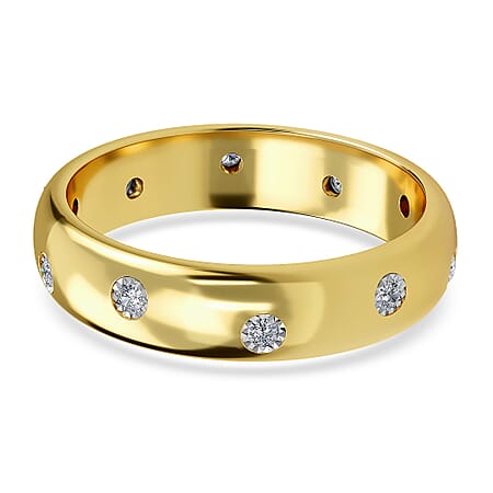 Flush Set Natural Diamond Weddding Band Ring in Sterling Silver with 18K Vermeil Yellow Gold