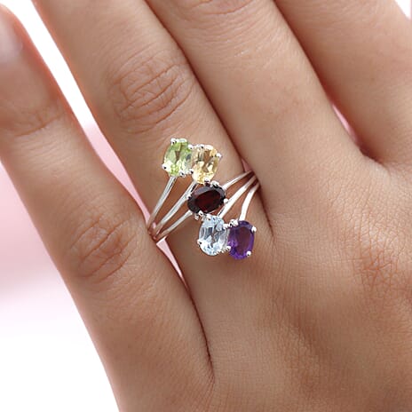 Sky Blue Topaz, Mozambique Garnet, Hebei Peridot and Multi Gemstone Bypass Ring in Sterling Silver 2.50 Ct