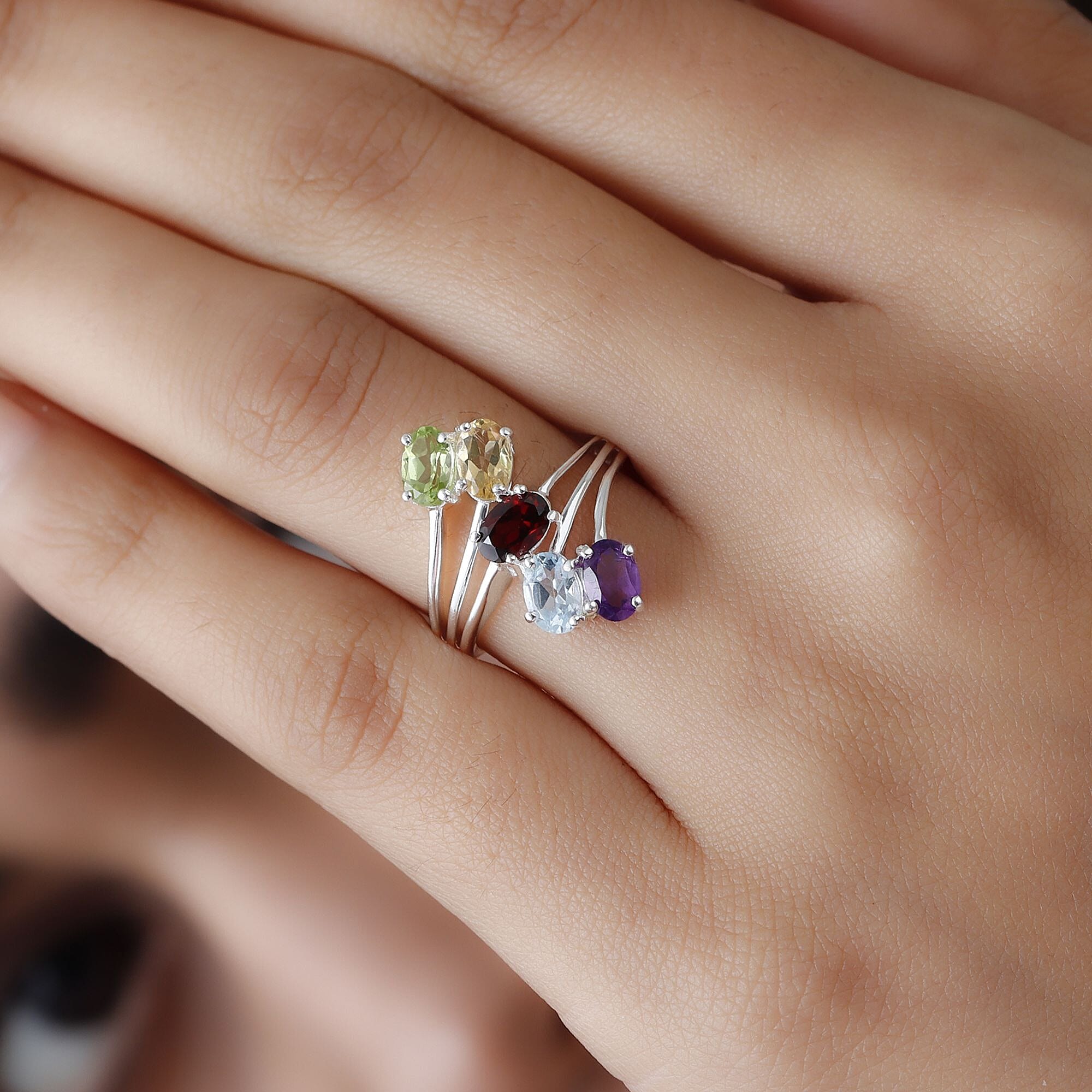 Sky Blue Topaz, Mozambique Garnet, Hebei Peridot and Multi Gemstone Bypass Ring in Sterling Silver 2.50 Ct