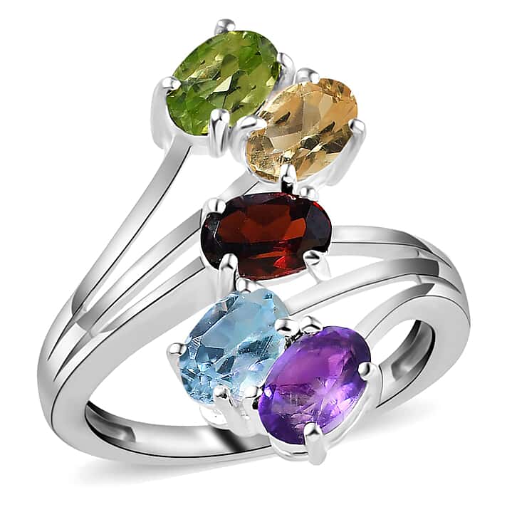 2.50 Carat Sky Blue Topaz and Multi Gemstones 5 Stone Ring in Sterling Silver 2.85 Grams