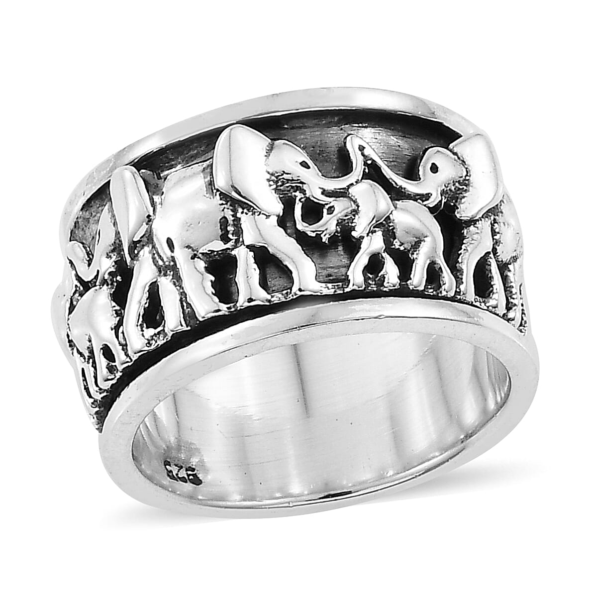 Artisan Crafted Sterling Silver Elephant Spinner Ring, Silver wt 8.73 Gms