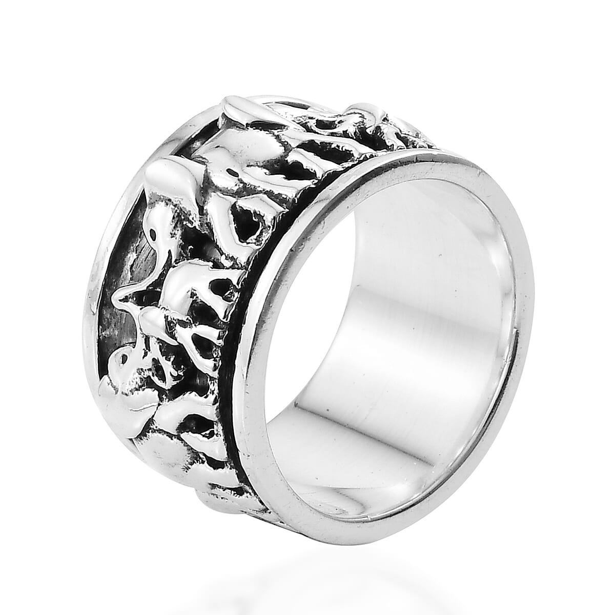 Artisan Crafted Sterling Silver Elephant Spinner Ring, Silver wt 8.73 Gms