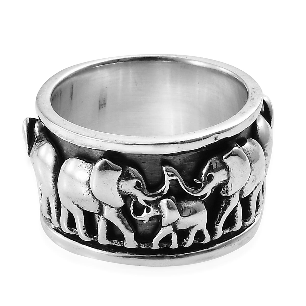Artisan Crafted Sterling Silver Elephant Spinner Ring, Silver wt 8.73 Gms