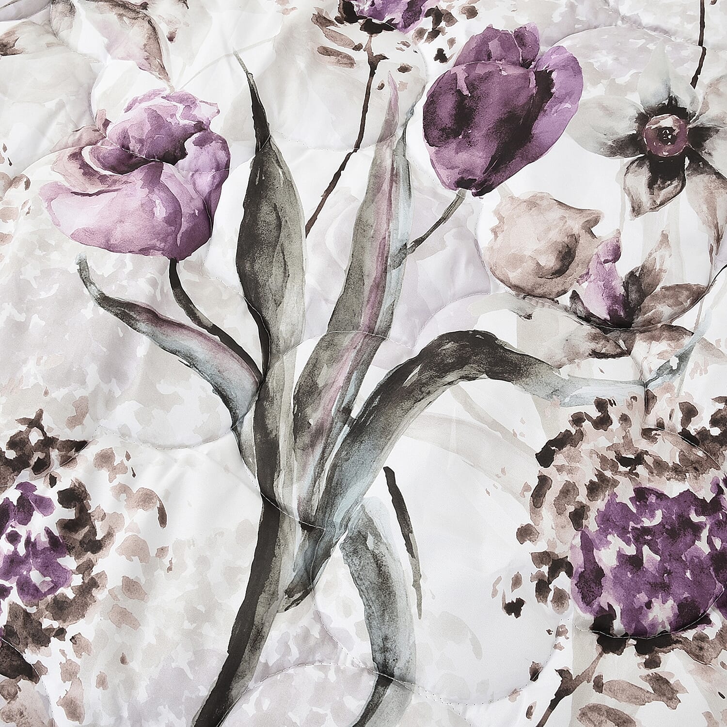 Set of 3 - Floral Pattern Comforter, Fitted Sheet and Pillow Case Single Size - Purple and Multi Colour